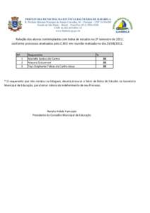 Relação dos alunos contemplados com bolsa de estudos no 2º semestre de 2012, conforme processos analisados pelo C.M.E em reunião realizada no diaNº 1 2