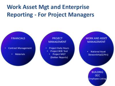 Work Asset Mgt and Enterprise Reporting - For Project Managers FINANCIALS •