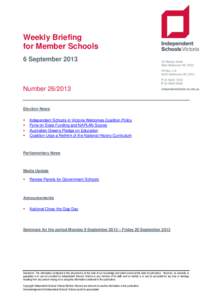 Weekly Briefing for Member Schools 6 September 2013 NumberElection News