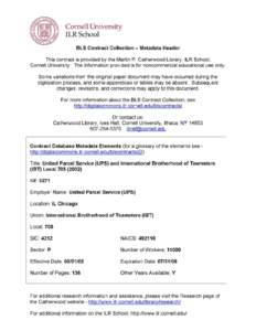 BLS Contract Collection – Metadata Header This contract is provided by the Martin P. Catherwood Library, ILR School, Cornell University. The information provided is for noncommercial educational use only. Some variatio