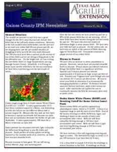 August 7, 2013  Gaines County IPM Newsletter General Situation The rainfall we received in mid-July was a game changer for the 2013 crops that had not already been