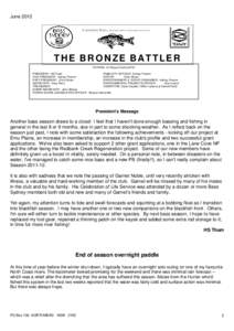 June 2012 A ustralian B ass, M A C Q UA R IA N O V E M A C U LE A T A  THE BRONZE BATTLER