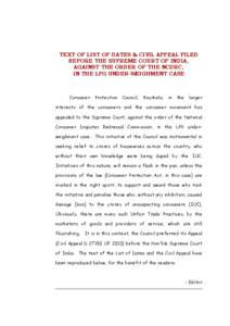 TEXT OF LIST OF DATES & CIVIL APPEAL FILED BEFORE THE SUPREME COURT OF INDIA, AGAINST THE ORDER OF THE NCDRC,