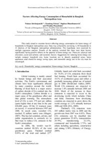 Environment and Natural Resources J. Vol 11, No.1, June 2013:Factors Affecting Energy Consumption of Households in Bangkok Metropolitan Area