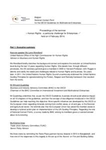 Belgian National Contact Point for the OECD Guidelines for Multinational Enterprises. Proceedings of the seminar « Human Rights : a particular challenge for Enterprises »”