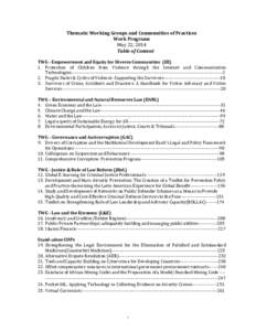 Thematic Working Groups and Communities of Practices Work Programs May 22, 2014 Table of Content  TWG - Empowerment and Equity for Diverse Communities (EE)