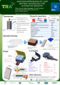 ADAPTION APPROACHES OF LI/AIR BATTERY TECHNOLOGY FOR AUTOMOTIVE INDUSTRY Volker Hennige, Peter Prenninger, Thomas Traußnig*, Harald Stütz, Andras Lukacs, Clemens Fink AVL List GmbH, Austria