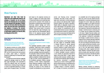 TOYOTA ANNUAL REPORT 2012 page 38  Risk Factors