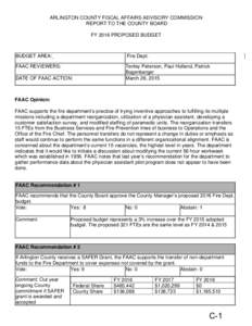 ARLINGTON COUNTY FISCAL AFFAIRS ADVISORY COMMISSION REPORT TO THE COUNTY BOARD FY 2016 PROPOSED BUDGET BUDGET AREA: