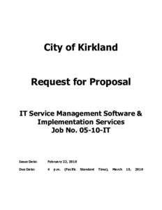 Kirkland, WA - Request for proposal for IT service management software and implementation services