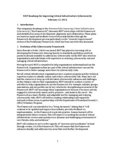 NIST Roadmap for Improving Critical Infrastructure Cybersecurity, February 12, 2014