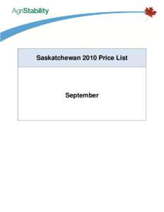 Saskatchewan 2010 Price List  September Saskatchewan