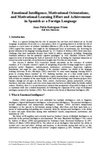 Emotional Intelligence, Motivational Orientations, and Motivational Learning Effort and Achievement in Spanish as a Foreign Language