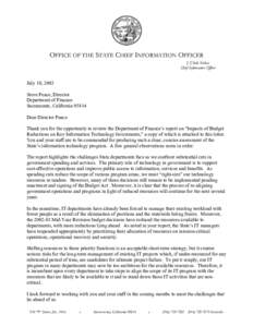 OFFICE OF THE STATE CHIEF INFORMATION OFFICER J. Clark Kelso Chief Information Officer July 10, 2003 Steve Peace, Director