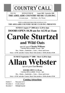 Adelaide Country Music Club Country Call Aug[removed]Sept 2008 Issue - Vol 19.4