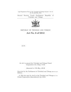 The Trinidad and Tobago Postal Corporation (Amendment) Act, 2012