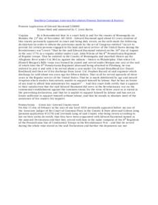 Southern Campaign American Revolution Pension Statements & Rosters Pension Application of Edward Haymond S38009 Transcribed and annotated by C. Leon Harris Virginia Be it Remembered that At a court held in and for the co