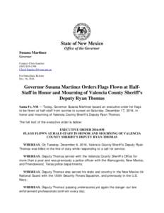 State of New Mexico Office of the Governor Susana Martinez Governor Contact: Chris Sanchez