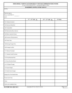 SEMI-ANNUAL POSITIVE ACCOUNTABILITY POSTAGE ADMINISTRATION SYSTEM For use of this form see AR 25-51; the proponent agency is AASA. REQUIREMENTS CONTROL SYSTEM: AAHS-0911 NOTES: