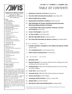 V O L U M E 3 5  NUMBER 3  SUMMER[removed]TABLE OF CONTENTS Association for Women in Science 1200 New York Avenue, NW, Suite 650 Washington, DC 20005