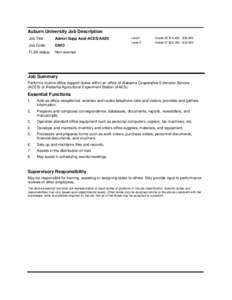 Auburn University Job Description Job Title: Admin Supp Asst-ACES/AAES  Job Code:
