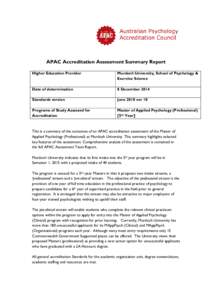 APAC Accreditation Assessment Summary Report Higher Education Provider Murdoch University, School of Psychology & Exercise Science