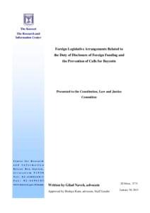 Foreign Legislative Arrangements Related to the Duty of Disclosure of Foreign Funding and the Prevention of Calls for Boycotts