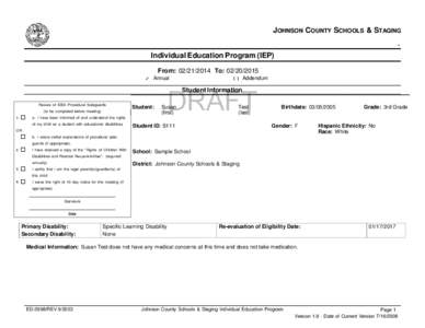 JOHNSON COUNTY SCHOOLS & STAGING Individual Education Program (IEP) From: [removed]To: [removed]Annual  Addendum