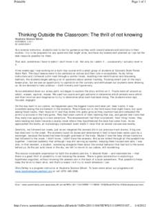 Printable  Page 1 of 1 Thinking Outside the Classroom: The thrill of not knowing Keystone Science School