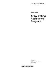 Army Regulation 608–20  Personal Affairs Army Voting Assistance