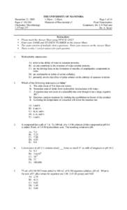 December 12, 2005 Paper # [removed]Chemistry/ Microbiology[removed]THE UNIVERSITY OF MANITOBA