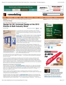 Design for All: Universal Design at the 2012 Kitchen & Bath Industry Show - Universal Design - Remodeling Magazine:44 PM The Magazine Subscriptions Newsletter Advertise Contact Us