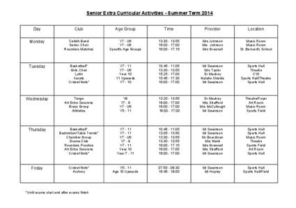 Senior Extra Curricular Activities - Summer Term[removed]Day Club