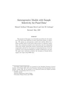 Autoregressive Models with Sample Selectivity for Panel Data∗ Manuel Arellano†, Olympia Bover‡, and José M. Labeaga§ Revised: MayAbstract