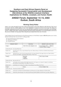 Southern and East African Experts Panel on Designing Successful Conservation and Development Interventions at the Wildlife/Livestock Interface: Implications for Wildlife, Livestock, and Human Health  AHEAD Forum, Septemb