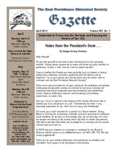 The East Providence Historical Society  Gazette April[removed]April