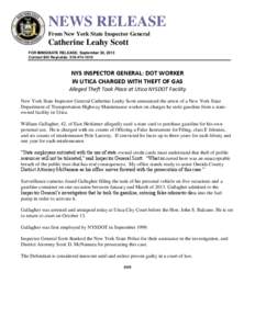 NEWS RELEASE From New York State Inspector General Catherine Leahy Scott FOR IMMEDIATE RELEASE: September 30, 2013 Contact Bill Reynolds: [removed]