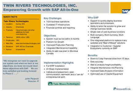 TWIN RIVERS TECHNOLOGIES, INC.  Empowering Growth with SAP All-In-One QUICK FACTS  Key Challenges