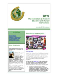 HETI The Federation of Horses in Education and Therapy International November 2012 Newsletter