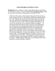 Reading One- From “Things to Come: Swing Bands, Bebop, and the Rise of a Postwar Jazz Scene” by Lewis Ehrenberg in Recastin...