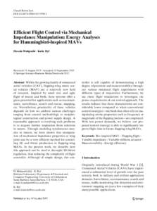 J Intell Robot Syst DOIs10846Efficient Flight Control via Mechanical Impedance Manipulation: Energy Analyses for Hummingbird-Inspired MAVs