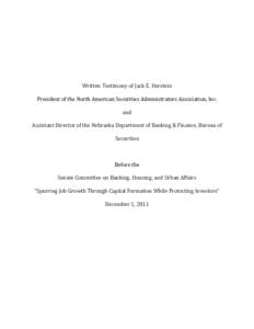 Prepared Testimony of NASAA President Jack Herstein to the Senate Committee on Banking, Housing and Urban Affairs