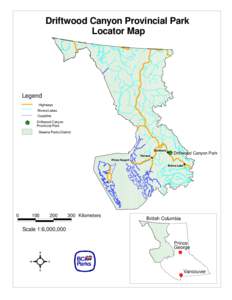 Driftwood Canyon Provincial Park Locator Map Legend Highways Rivers/Lakes