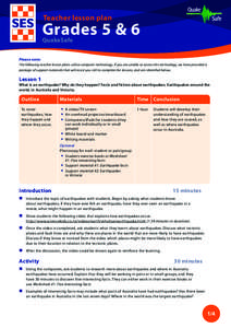 Teacher lesson plan  Grades 5 & 6 QuakeSafe Please note: The following teacher lesson plans utilise computer technology. If you are unable to access this technology, we have provided a