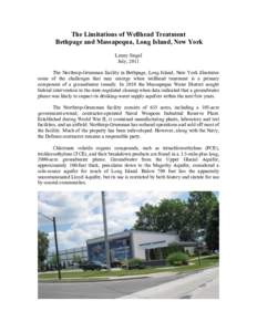 The Limitations of Wellhead Treatment Bethpage and Massapequa, Long Island, New York Lenny Siegel July, 2011 The Northrop-Grumman facility in Bethpage, Long Island, New York illustrates some of the challenges that may em