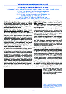 GLOBEC INTERNATIONAL NEWSLETTER APRIL[removed]Three important CLIOTOP events in 2009 Olivier Maury , Patrick Lehodey2, Rory Wilson3, Frédéric Ménard4, Bob Olson5 and Jock Young6 1 CLIOTOP Co-Chair, IRD, CRH, Sète, Fran