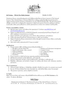 Job Posting:  Web & New Media Assistant October 22, 2014