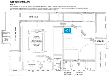 WEDDERBURN BARNS PLAN There is parking for 10 cars in the entrance courtyard. Lots of additional parking is available in the grass park for any other cars. The disabled parking bay has step-free access to the Provinder B