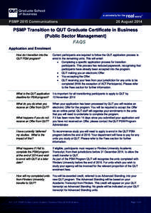 PSMP 2015 Communications  20 August 2014 PSMP Transition to QUT Graduate Certificate in Business (Public Sector Management)
