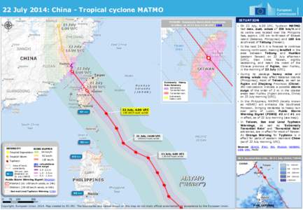 22 July 2014: China - Tropical cyclone MATMO TAIWAN –Extremely Heavy Rain Advisories in effect as of 22 July[removed]UTC (CWB) Taiwan Strait